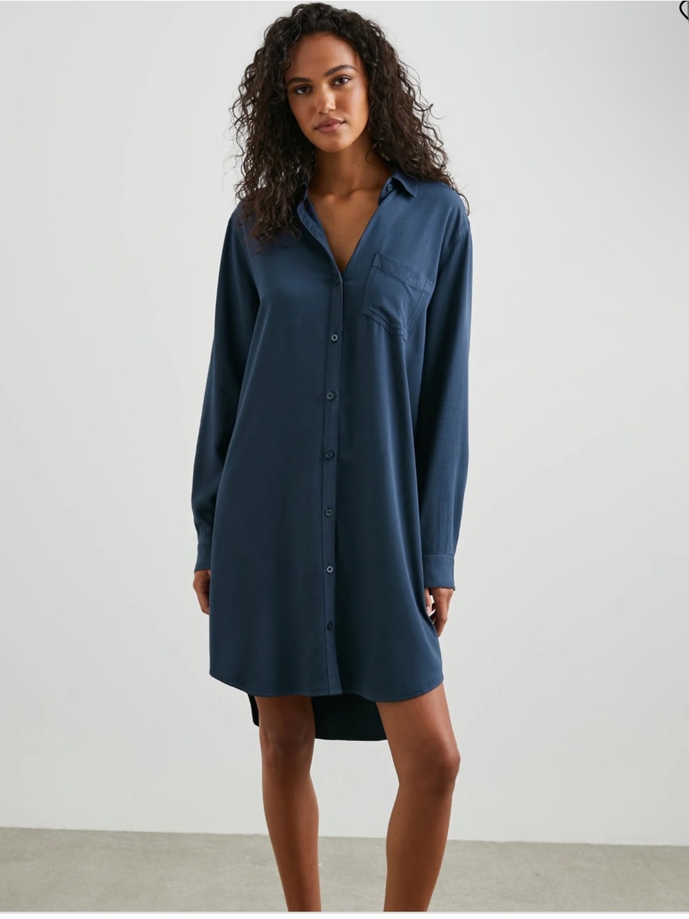 Rails Sawyer shirt dress navy blue buttons long sleeve relaxed oversized large